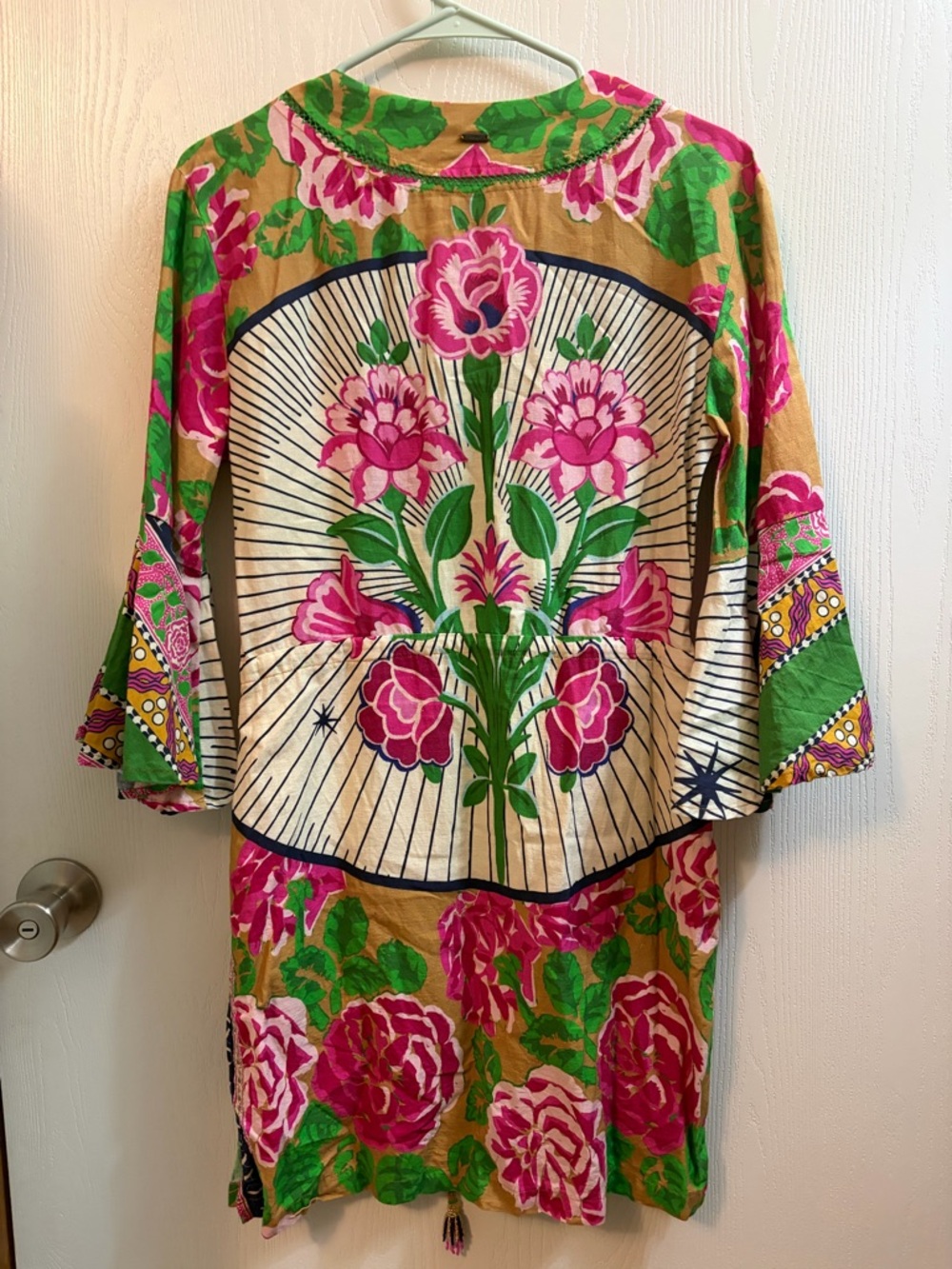 Maaji Cerise Linen Blend Floral Tassel Coverup Dress Size Small Bohemian - Picture 10 of 11